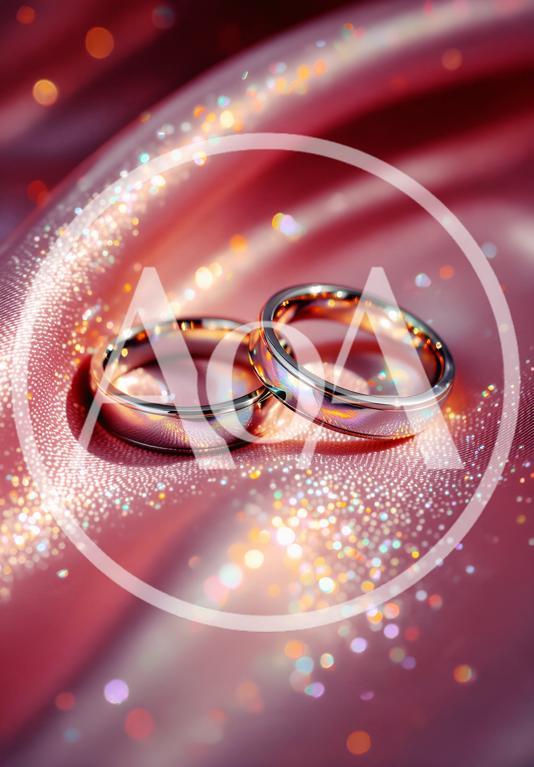 Two Wedding Rings Resting On Pink Satin Fabric