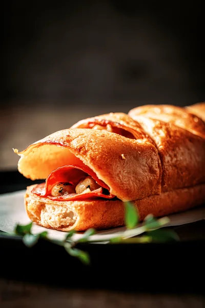 Gourmet Submarine Sandwich With Salami And Garlic