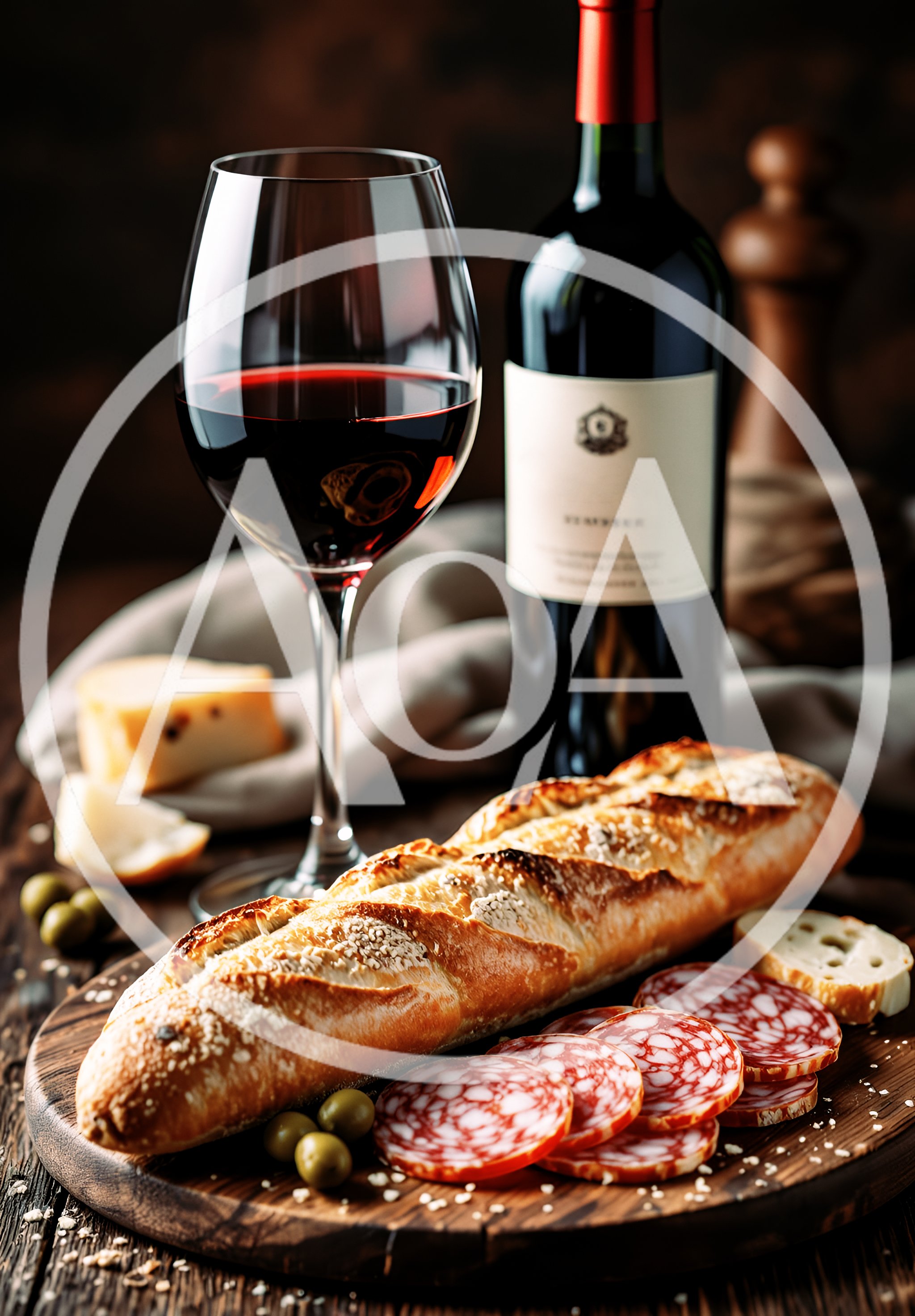 Red Wine And Charcuterie Board With Baguette