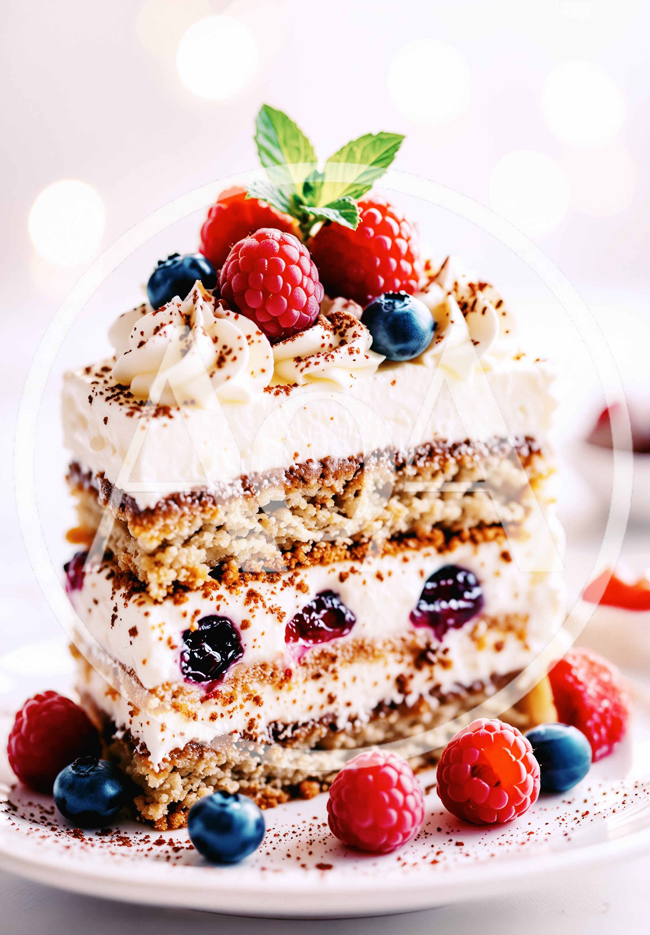 Slice Of Layered Berry Cake With Cream