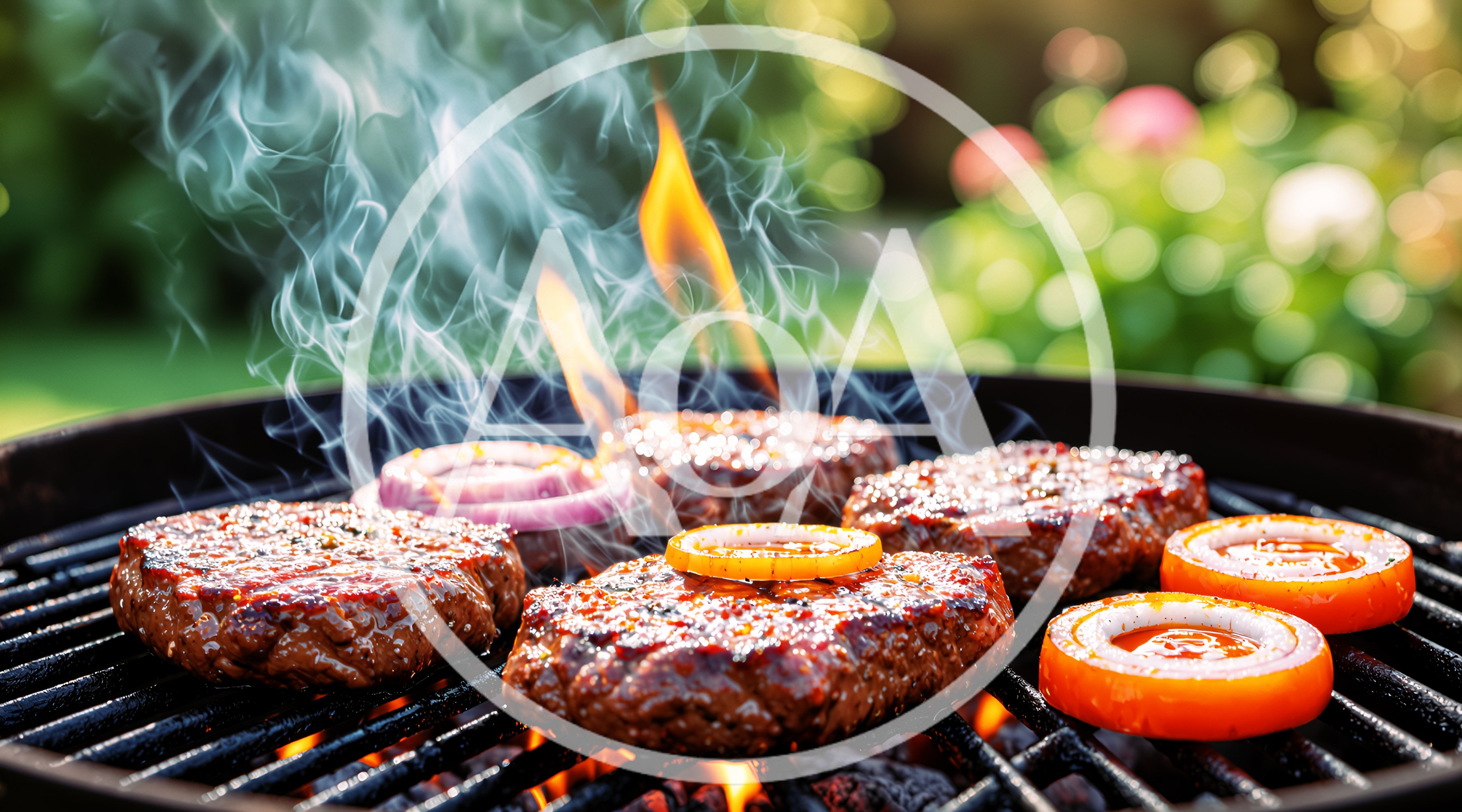 Juicy Beef Burger Patties Grilling Over Open Flames