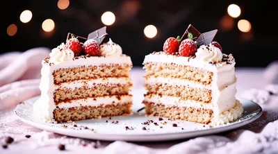 Two Slices Of Layered Raspberry Cream Cake