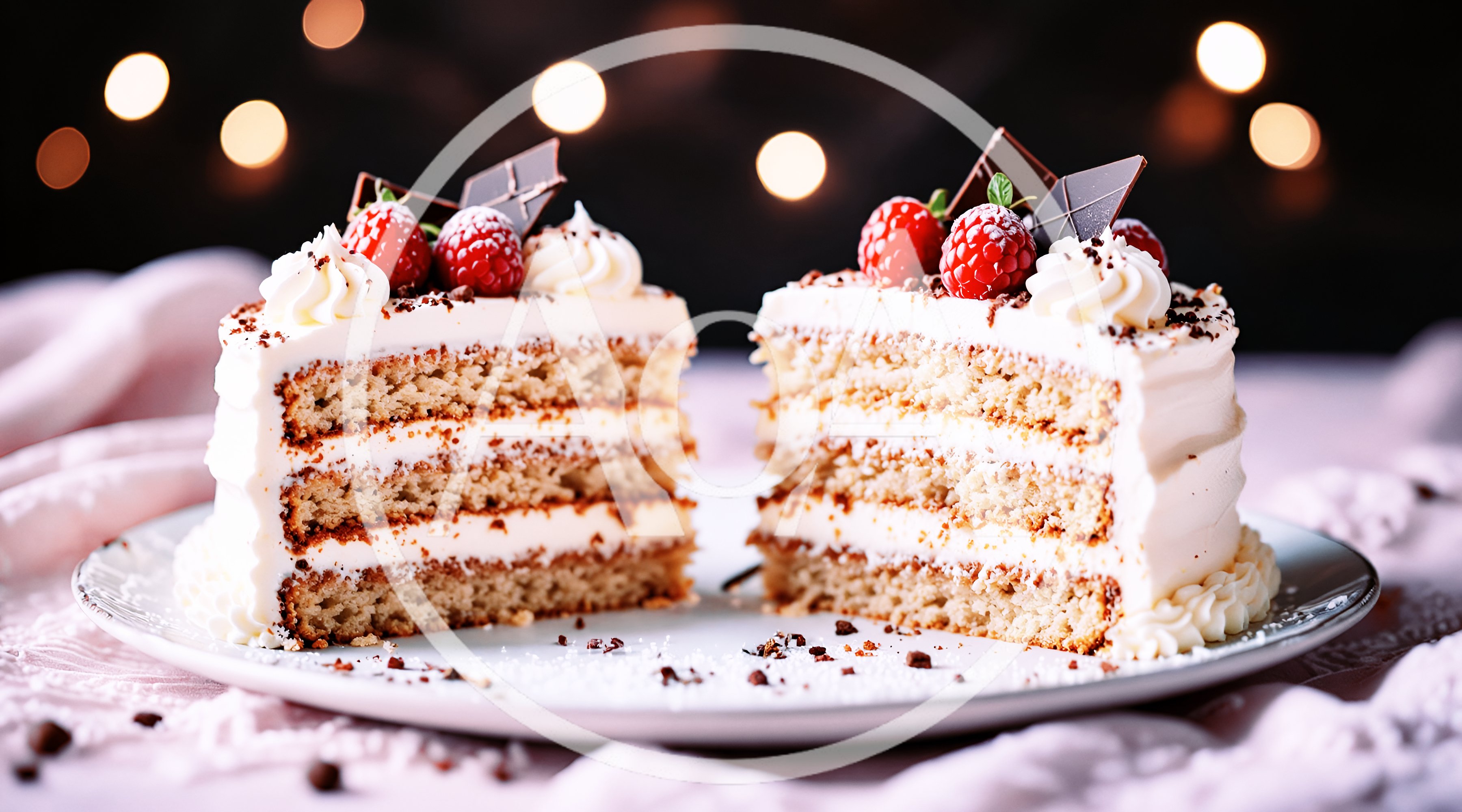 Two Slices Of Layered Raspberry Cream Cake