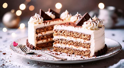 Delicious Layered Chocolate Cake Slice On A Plate