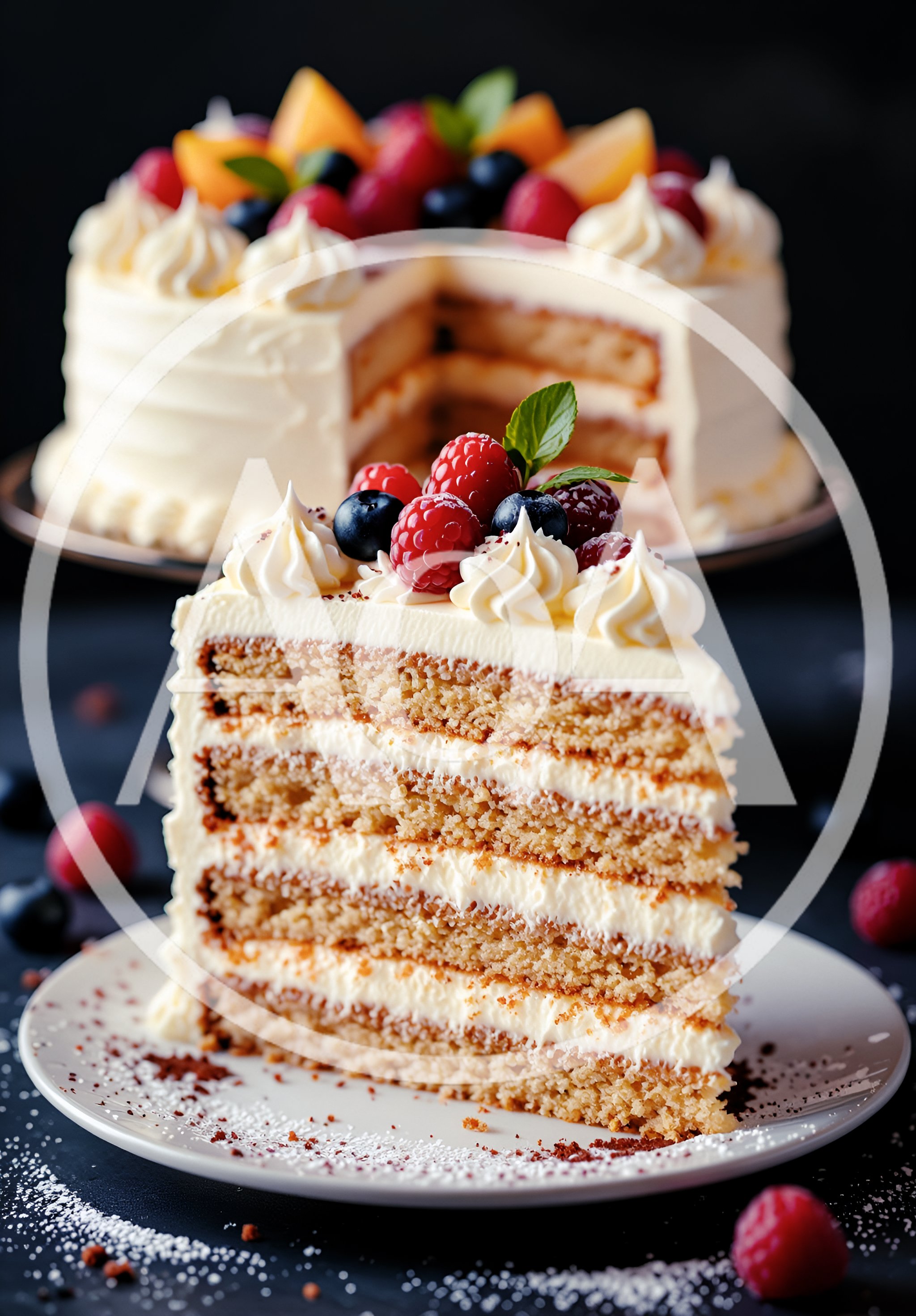 Slice Of Layered Fruit Cake On A Plate