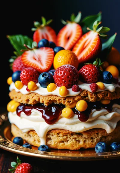 Gourmet Layered Cake Topped With Fresh Berries