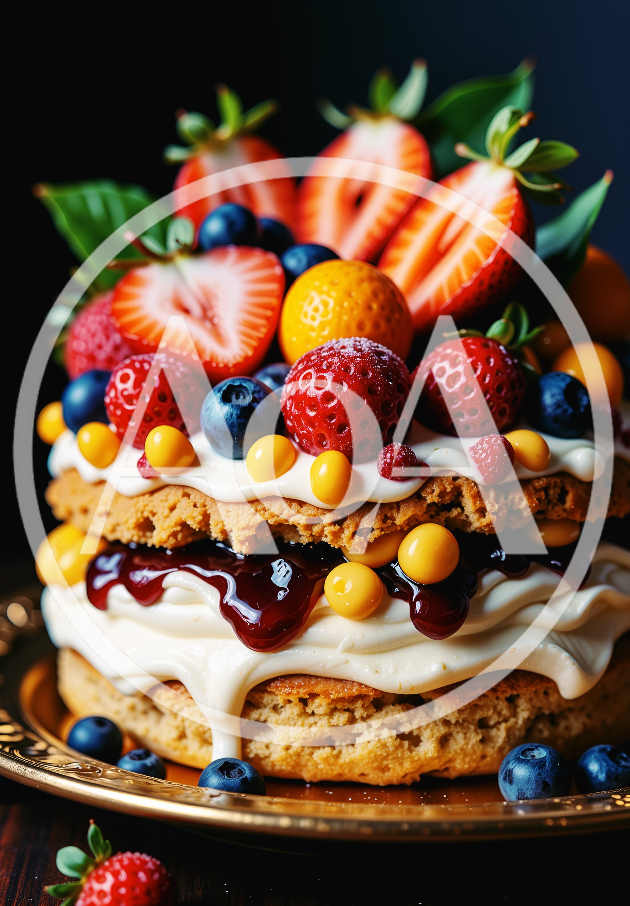 Gourmet Layered Cake Topped With Fresh Berries