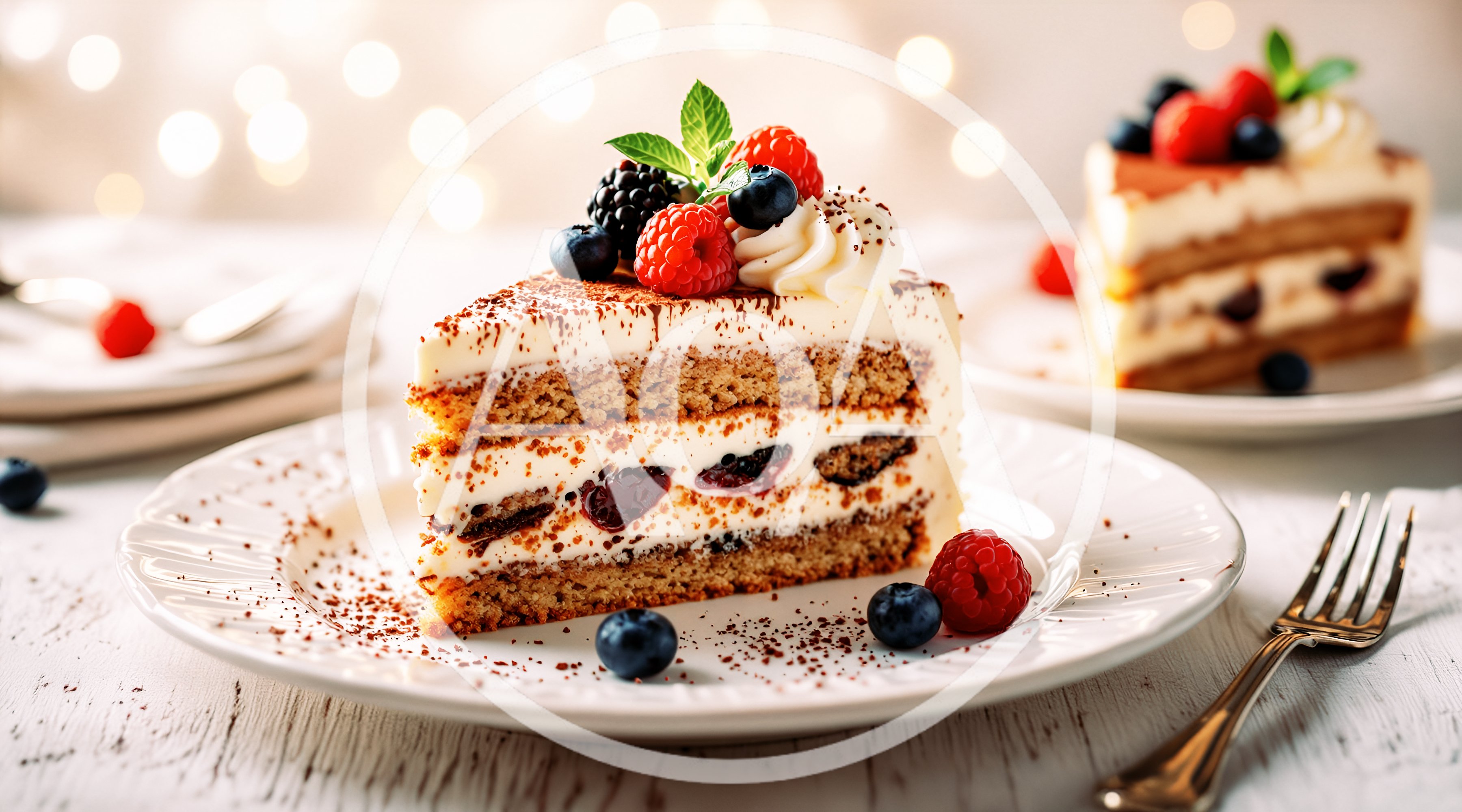 Slice of Layered Berry Cake on a Plate
