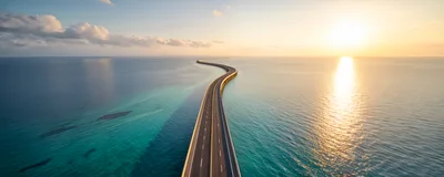 Aerial View Of A Winding Bridge Over Tropical Ocean