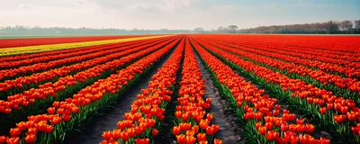 Vibrant Rows Of Orange Tulips In A Dutch Field