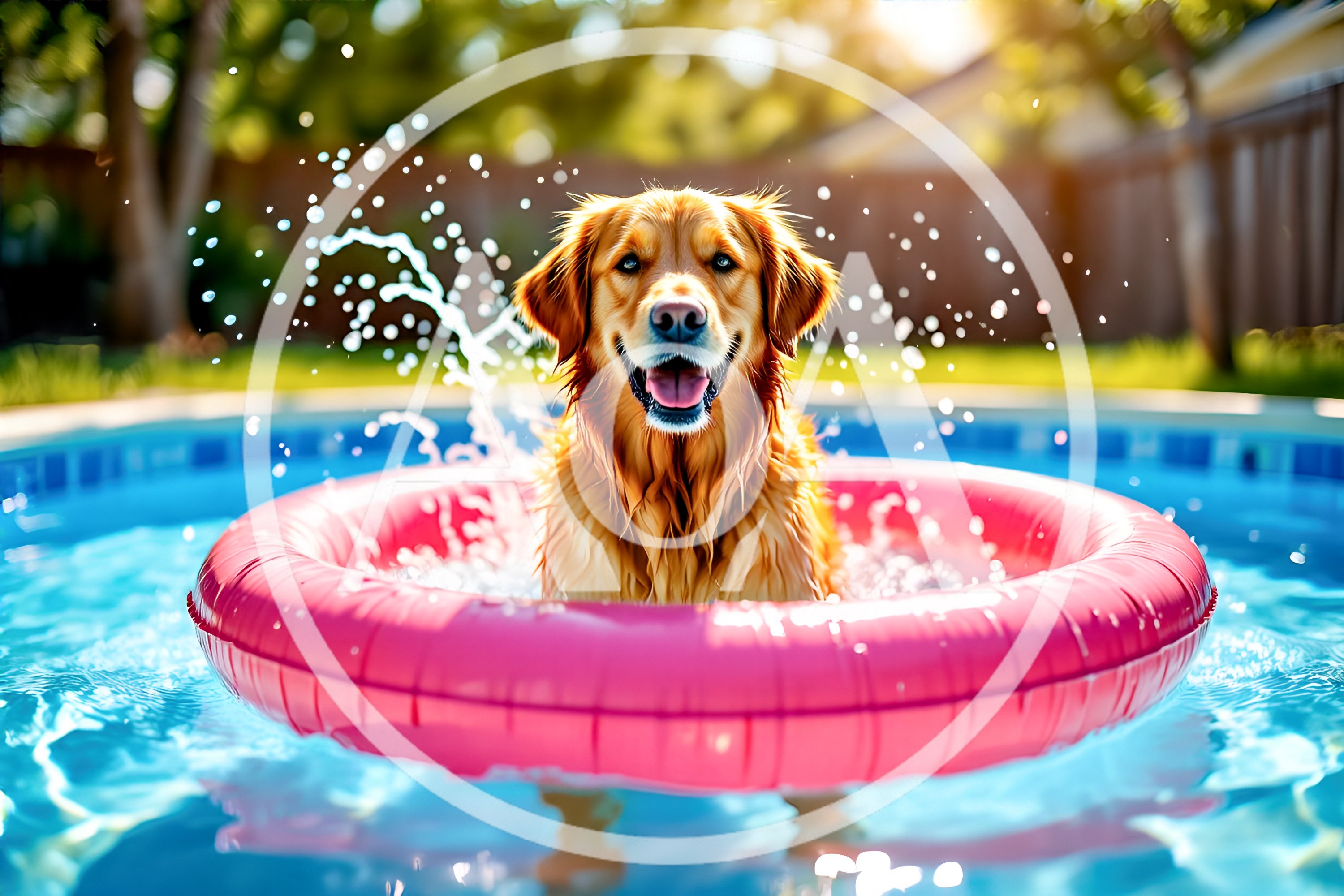 Golden Retriever Playing In A Backyard Swimming Pool