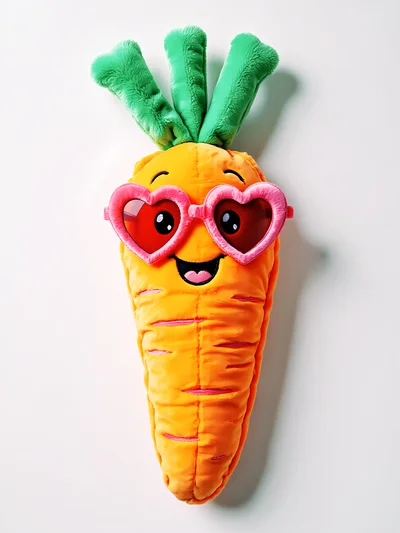 Plush Carrot Toy Wearing Heart Shaped Sunglasses