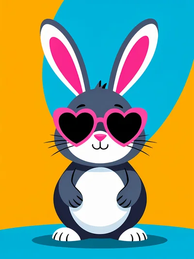 Cute Cartoon Rabbit Wearing Heart Shaped Sunglasses