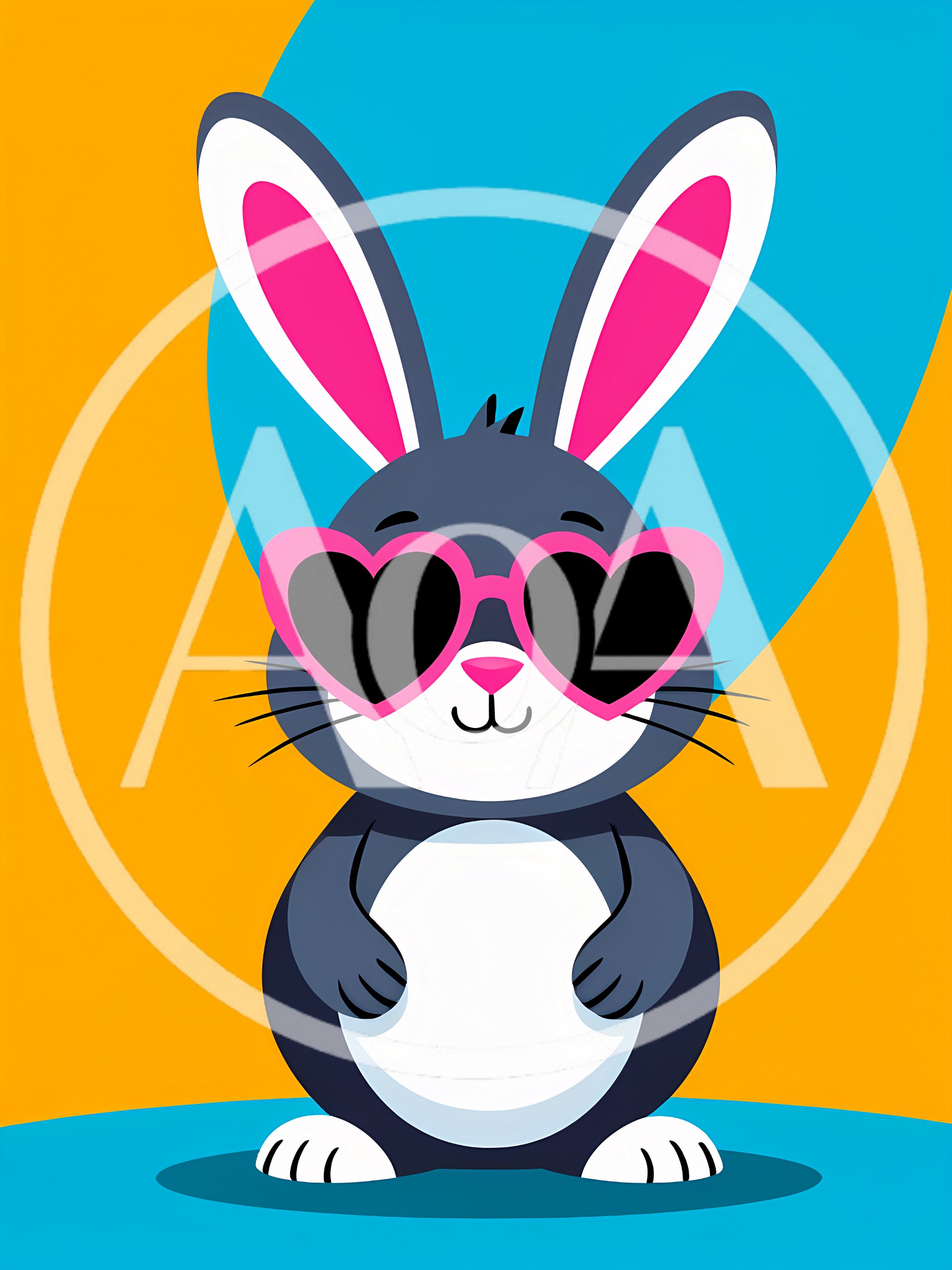 Cute Cartoon Rabbit Wearing Heart Shaped Sunglasses