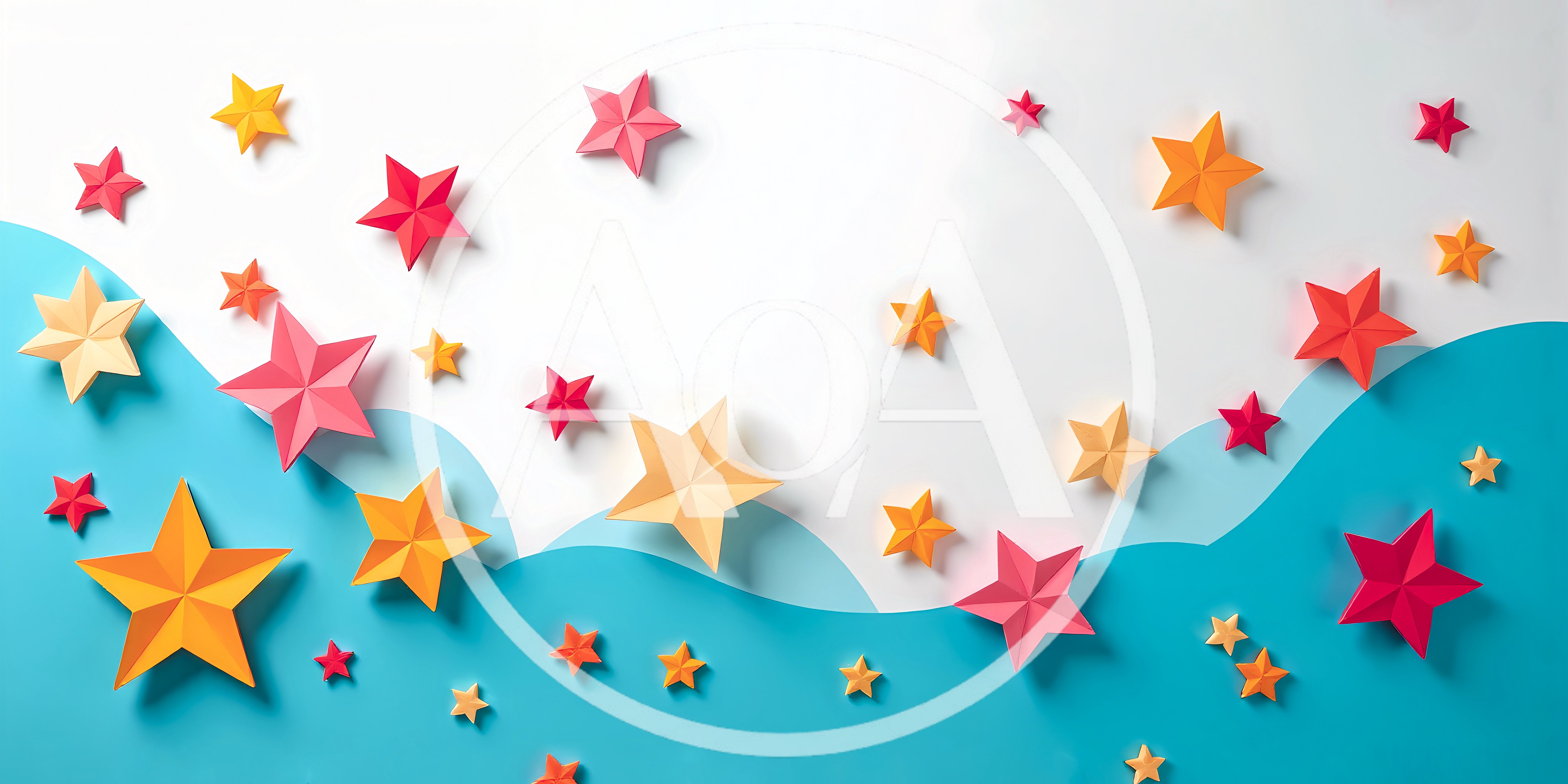 Paper Origami Stars on Blue and White Background