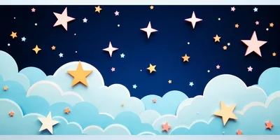 Paper Cutout Style Night Sky With Stars And Clouds