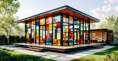 Modern Glass Pavilion With Stained Glass Windows