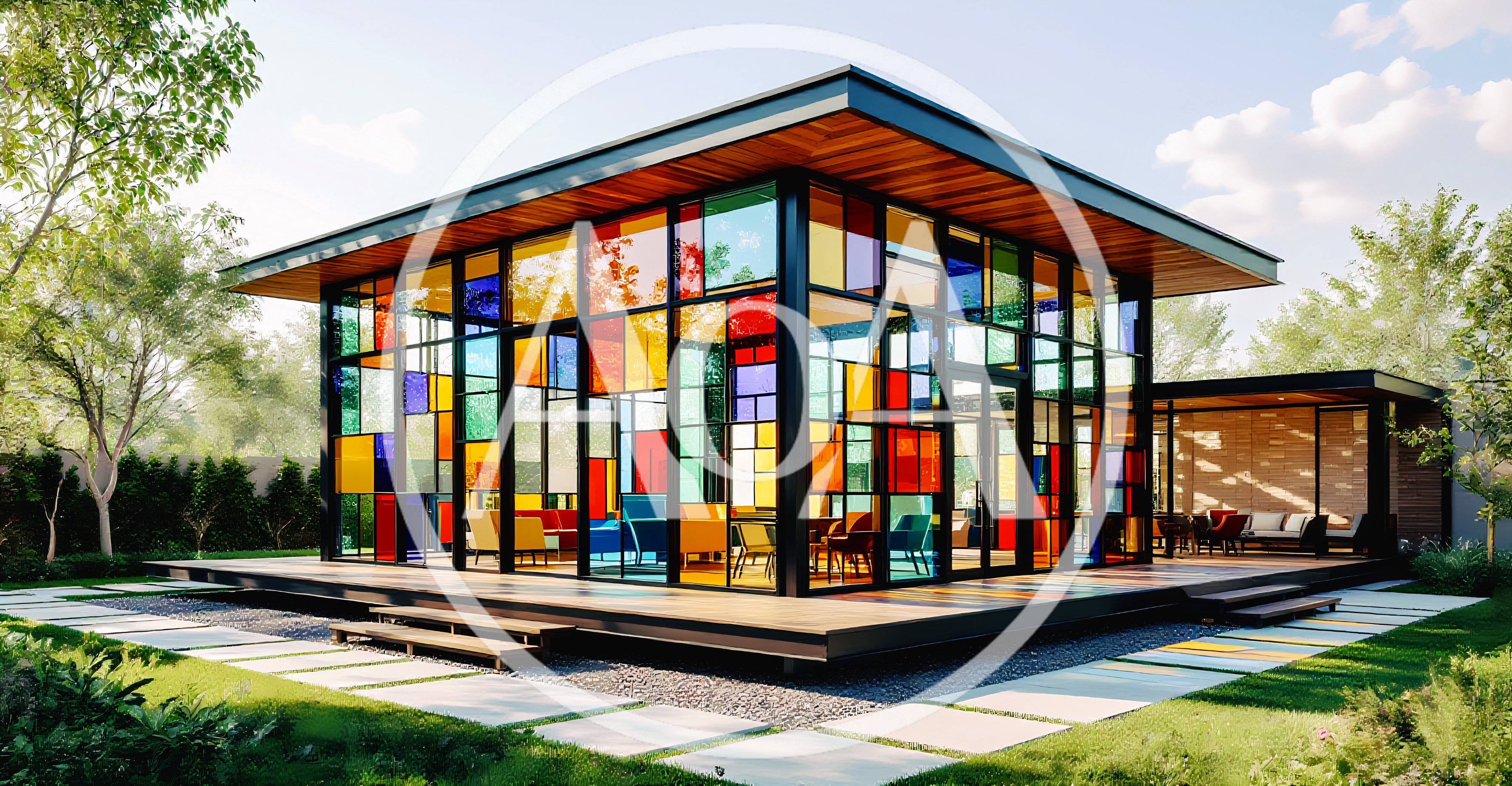 Modern Glass Pavilion With Stained Glass Windows