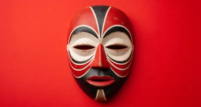 Traditional African Tribal Mask On Red Background