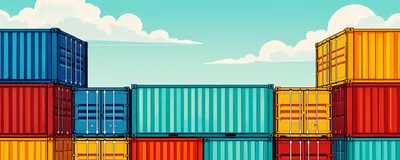 Stacked Colorful Shipping Containers Against A Cloudy Sky