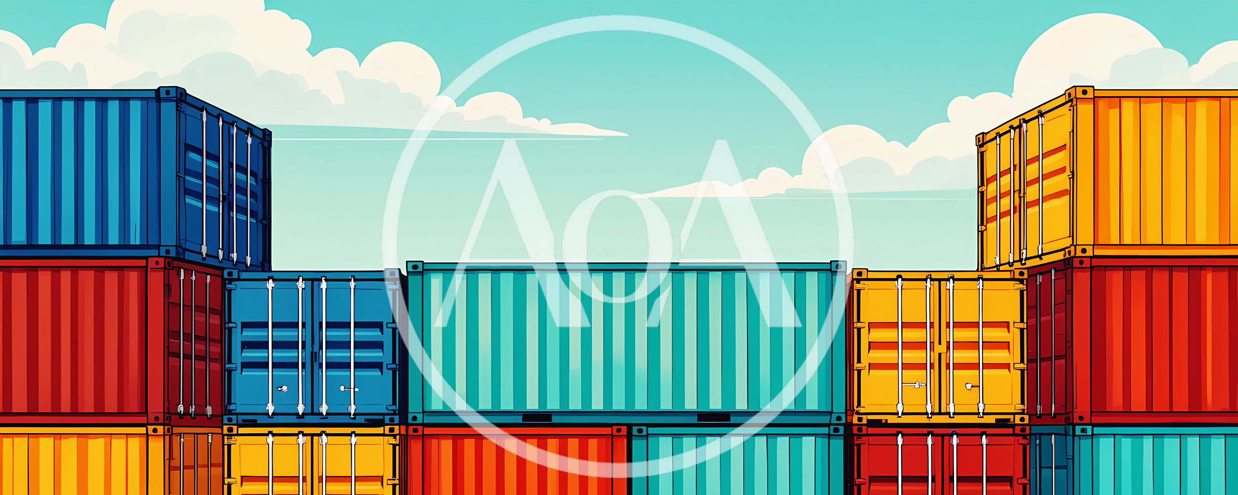 Stacked Colorful Shipping Containers Against A Cloudy Sky