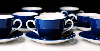 Set Of Blue And White Ceramic Tea Cups