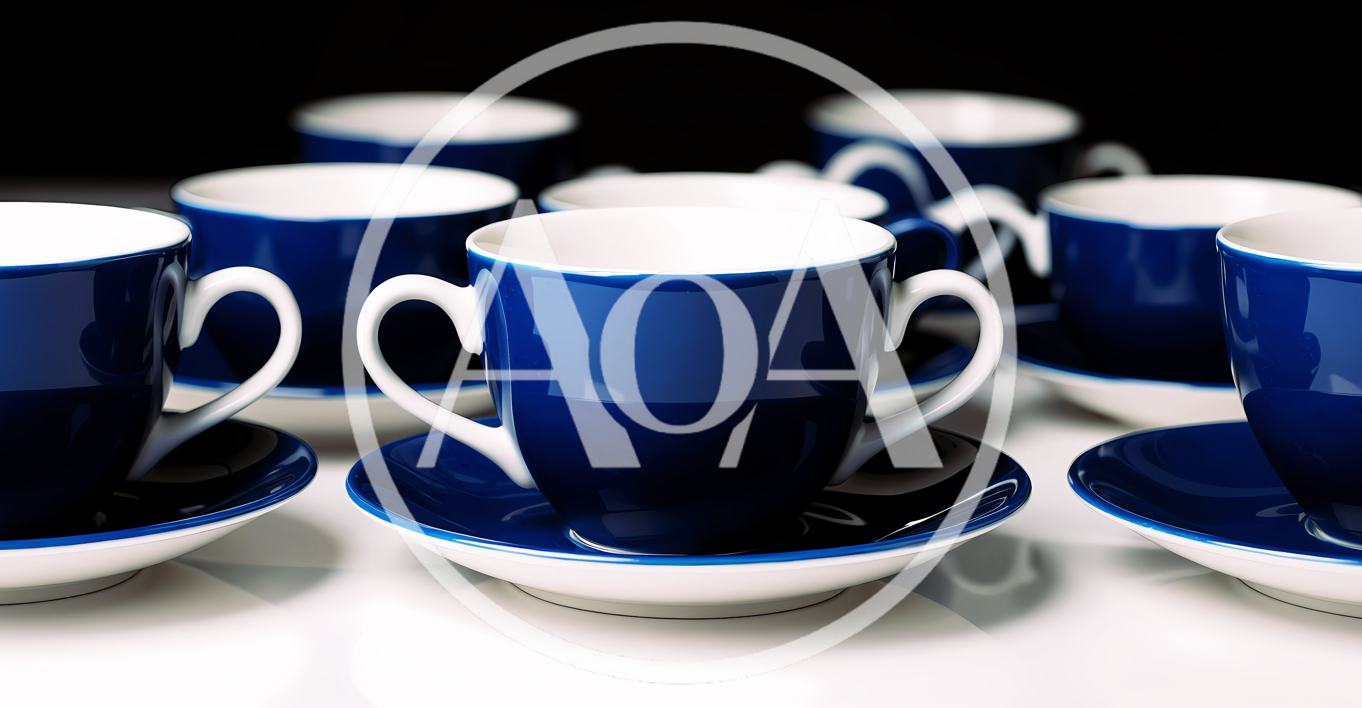 Set Of Blue And White Ceramic Tea Cups