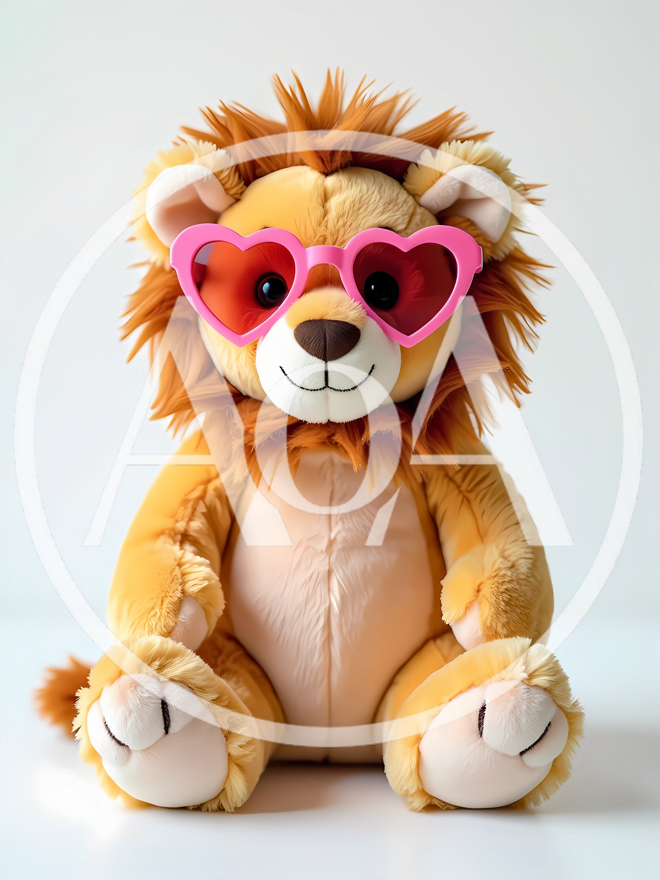 Plush Lion Toy Wearing Pink Heart Shaped Sunglasses