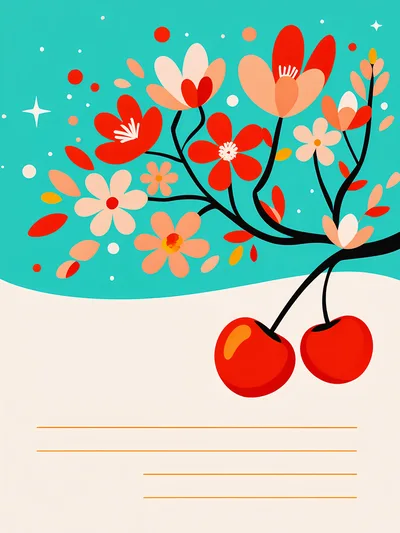 Decorative Cherry Blossom Branch Illustration With Writing Lines