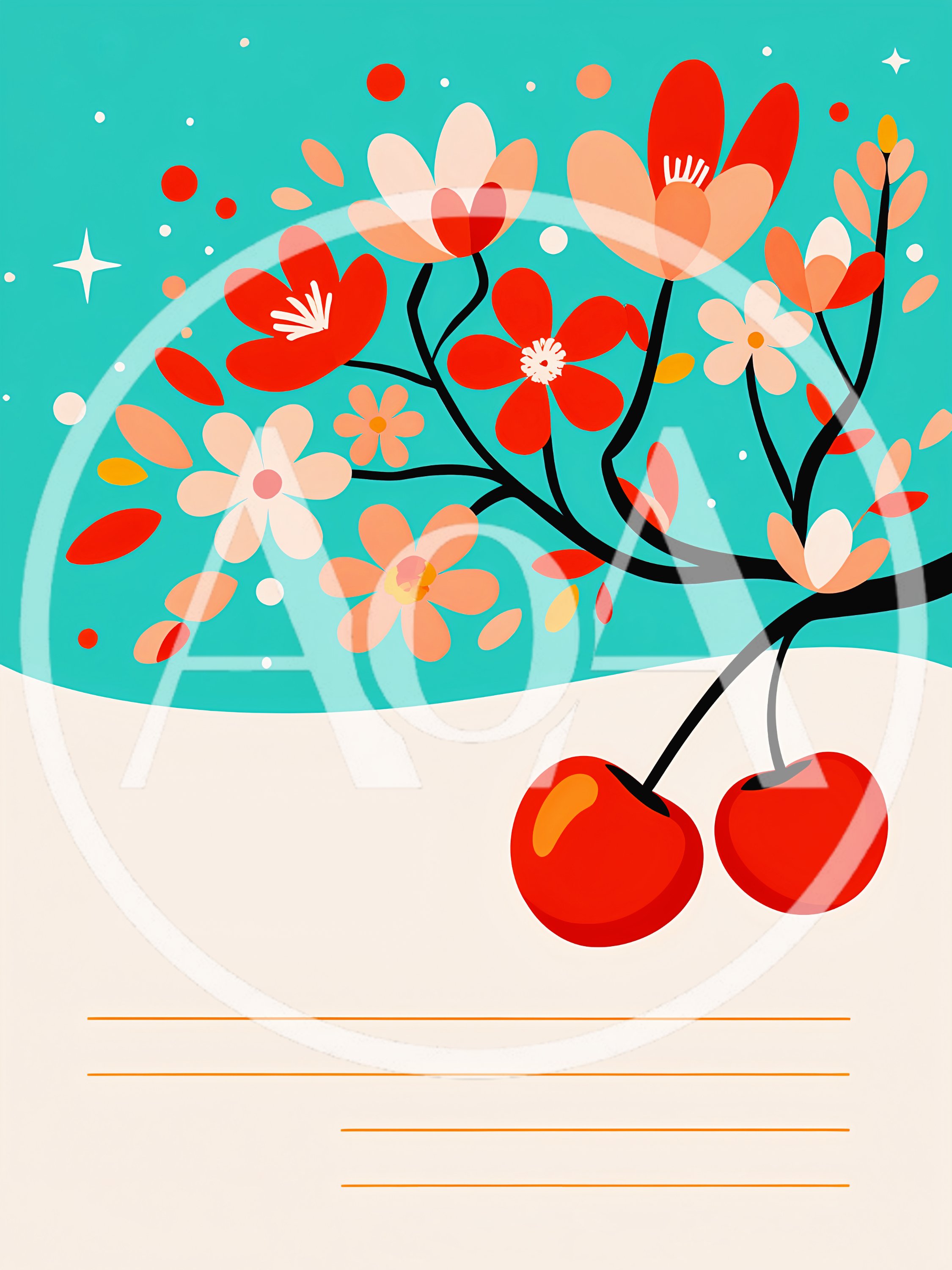 Decorative Cherry Blossom Branch Illustration With Writing Lines