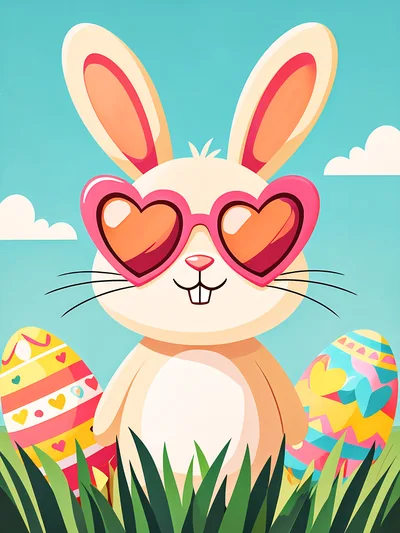 Cute Easter Bunny Wearing Heart Shaped Sunglasses