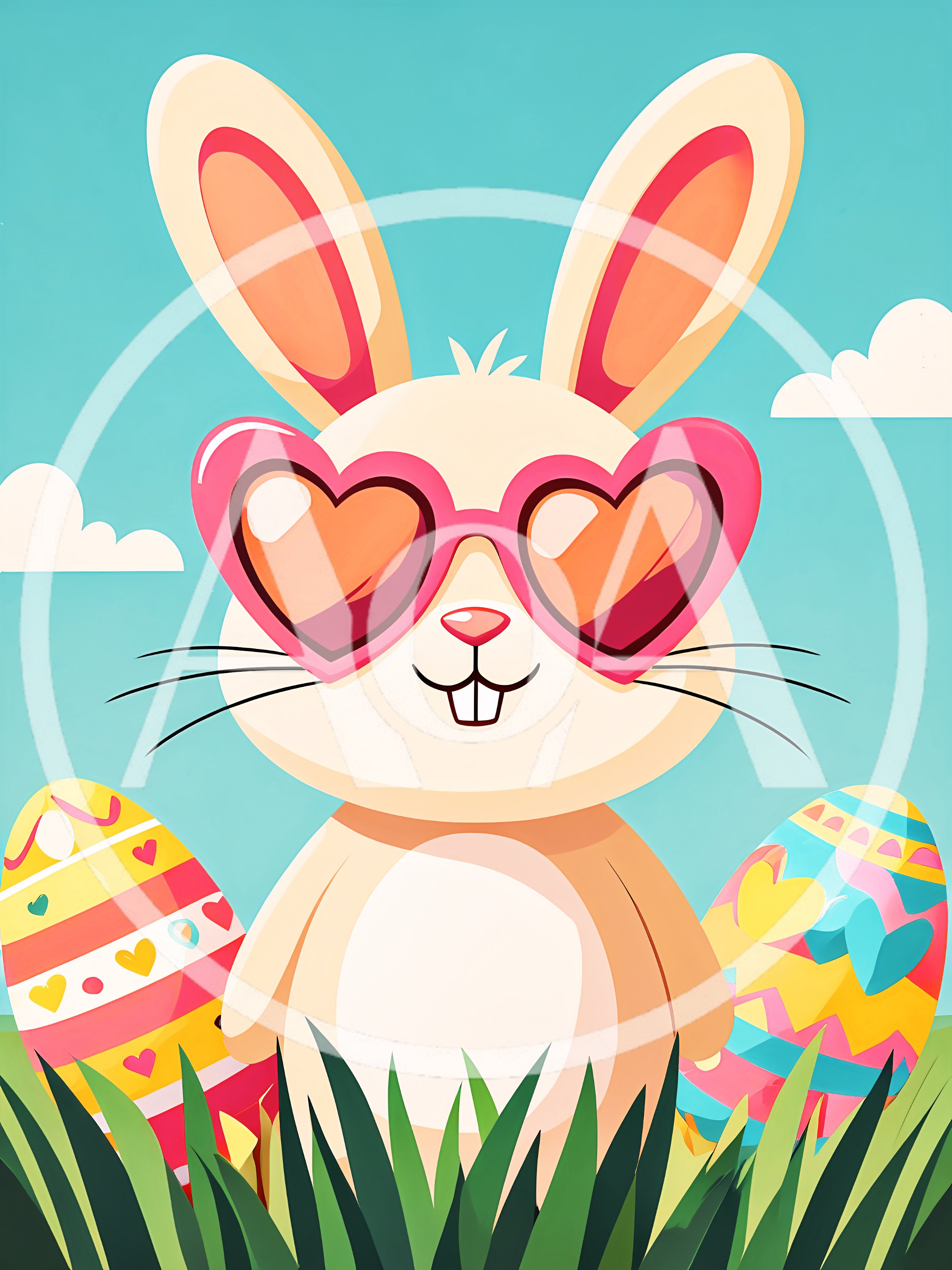 Cute Easter Bunny Wearing Heart Shaped Sunglasses