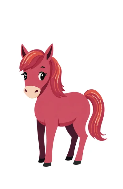 Cute Cartoon Red Pony Standing Isolated