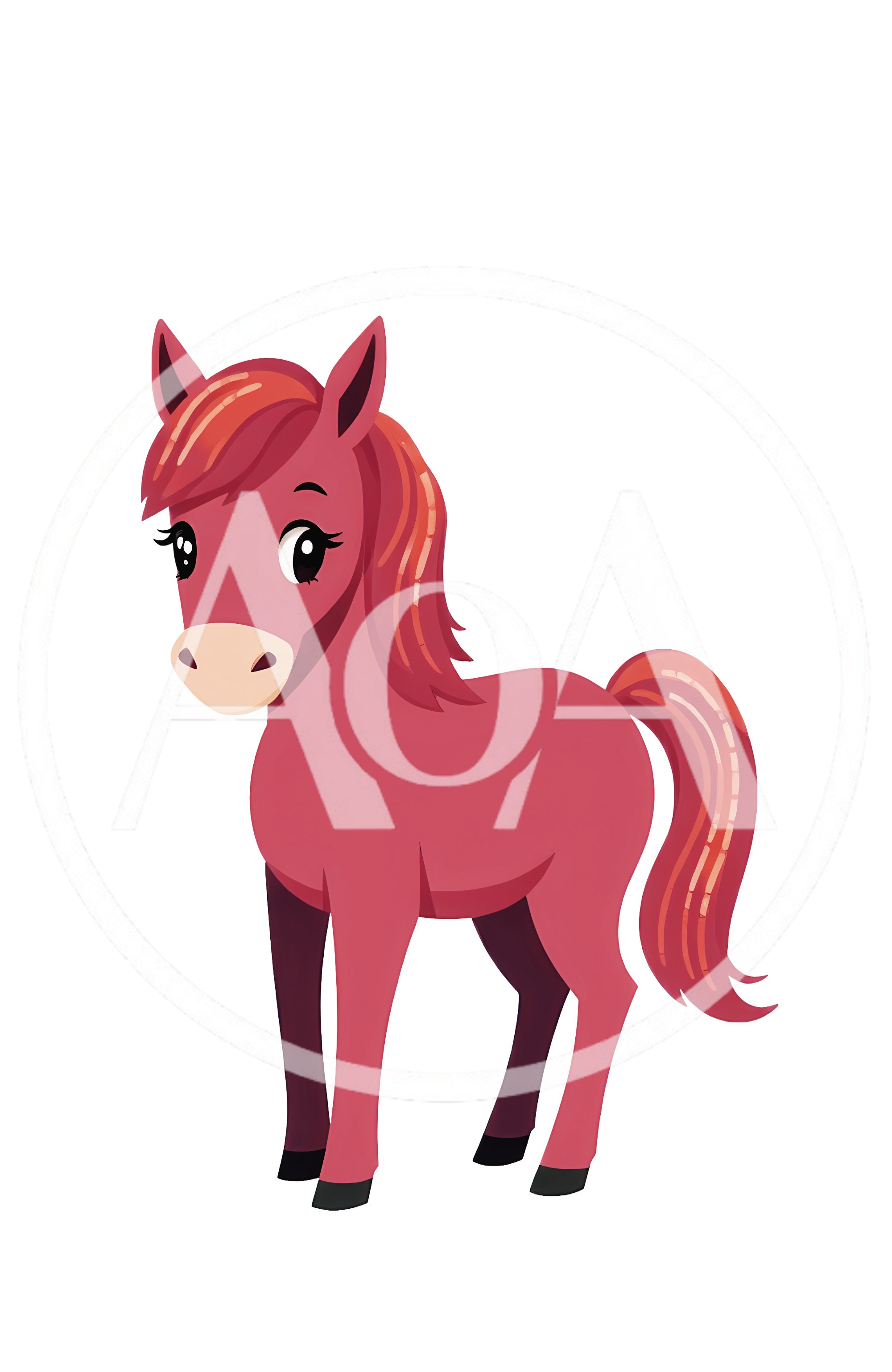 Cute Cartoon Red Pony Standing Isolated