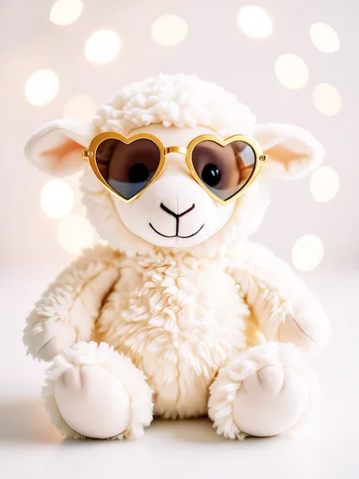 Cute Plush Lamb Wearing Heart Shaped Sunglasses