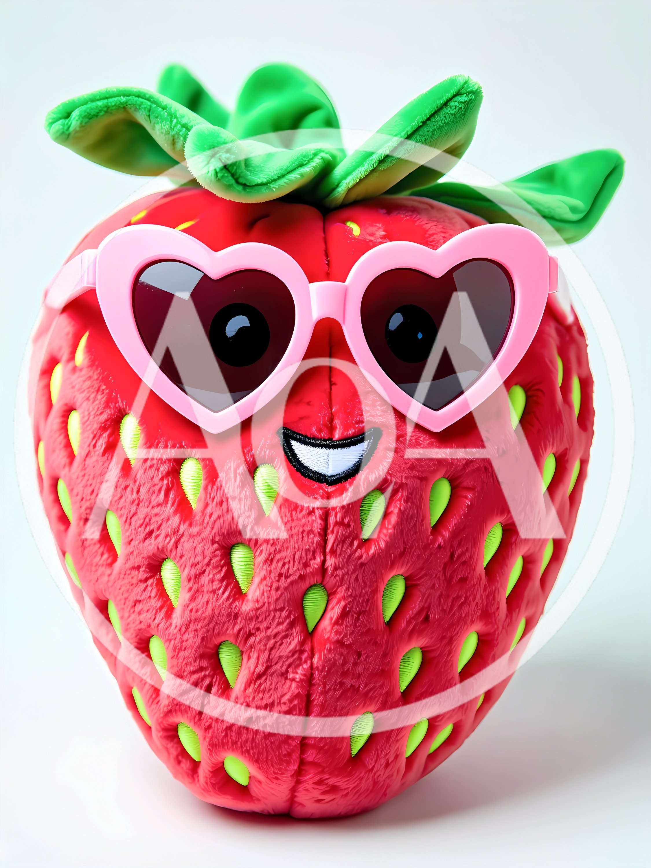 Plush Strawberry Toy Wearing Pink Heart Shaped Sunglasses