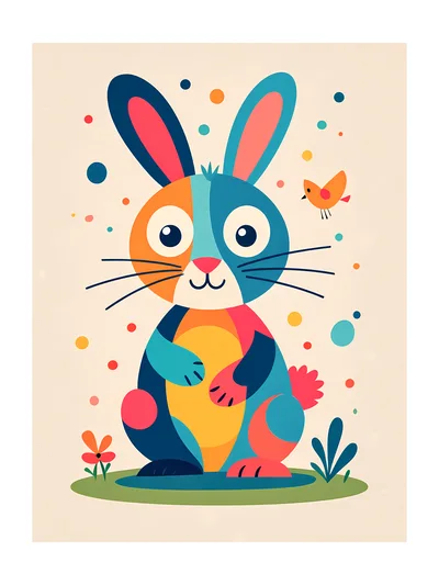 Colorful Abstract Cartoon Rabbit Illustration