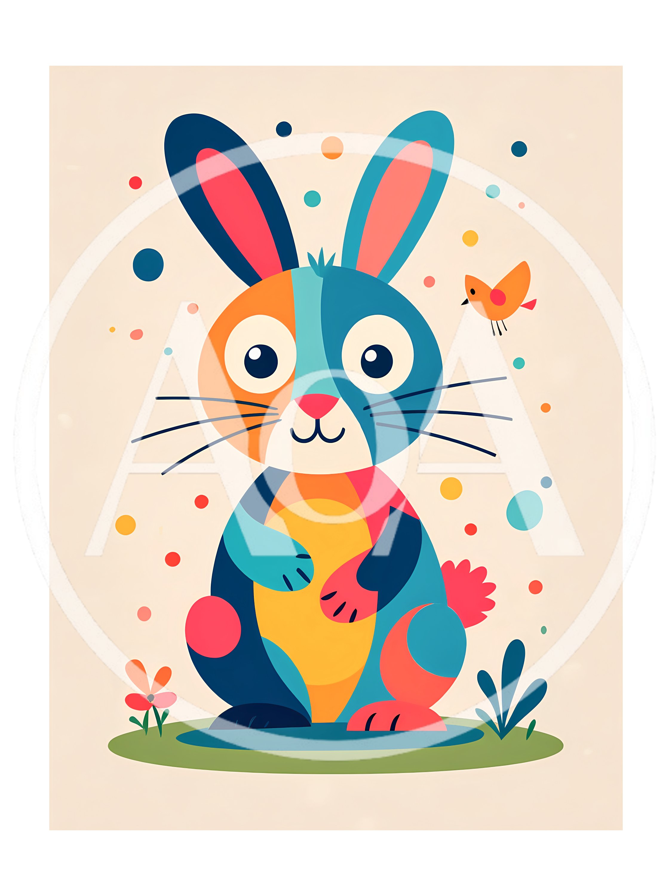 Colorful Abstract Cartoon Rabbit Illustration