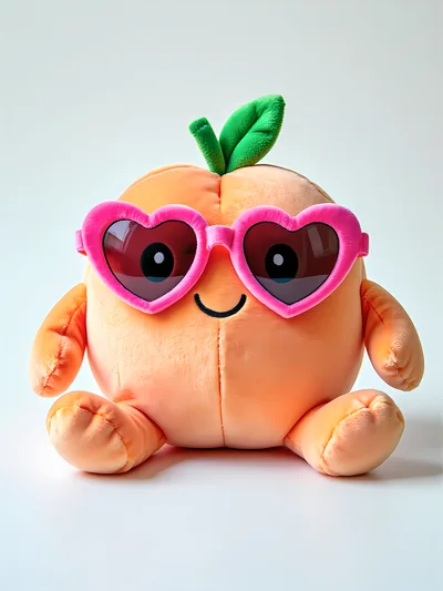 Cute Peach Plush Toy Wearing Heart Shaped Sunglasses