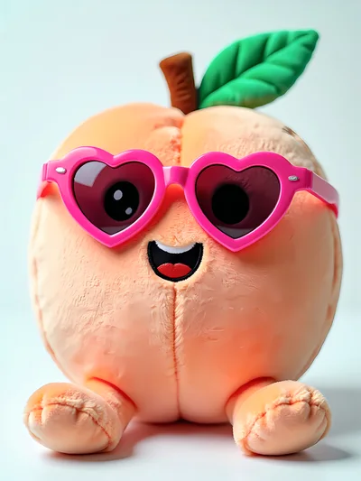 Plush Peach Toy Wearing Pink Heart Sunglasses