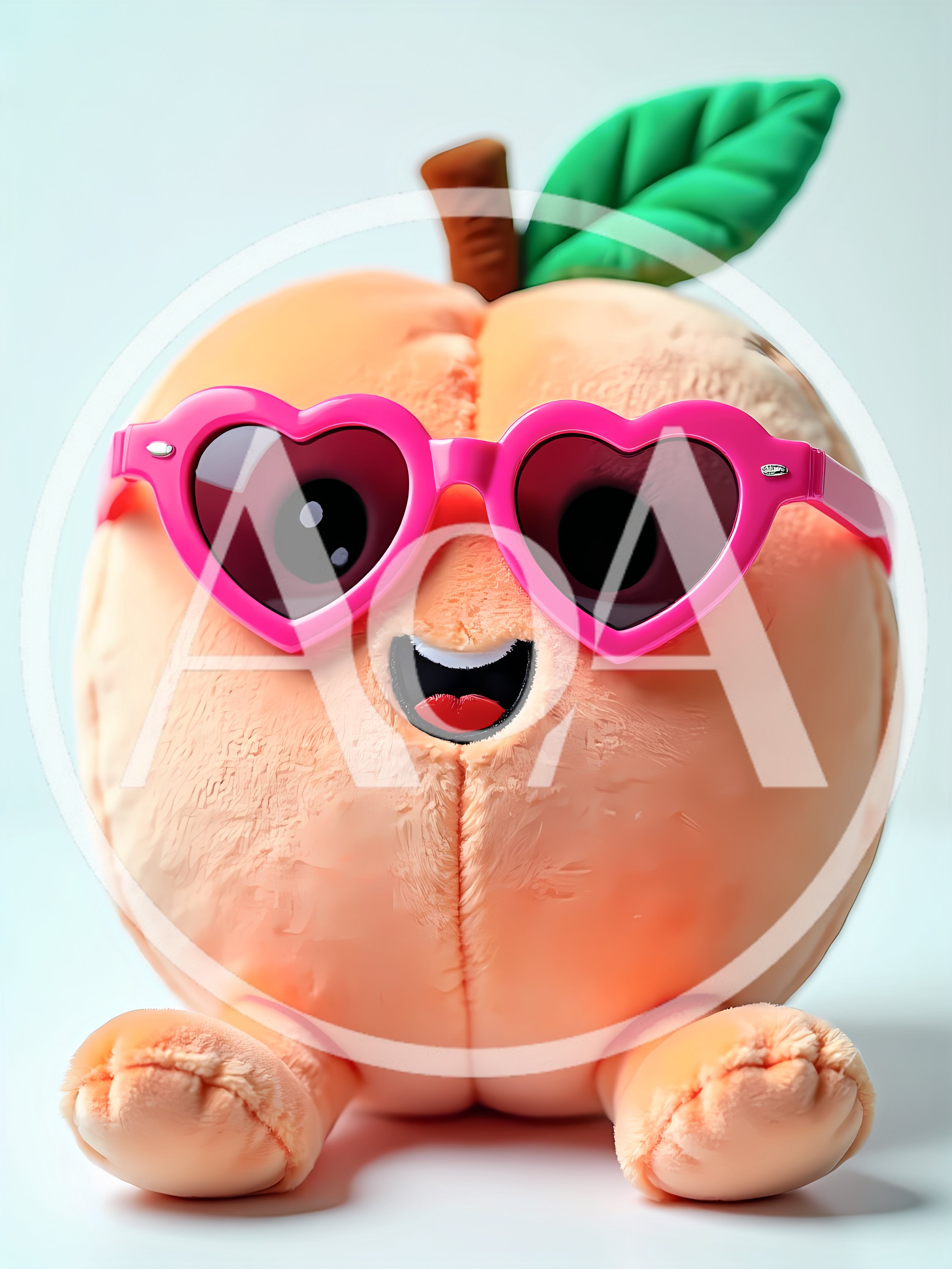 Plush Peach Toy Wearing Pink Heart Sunglasses