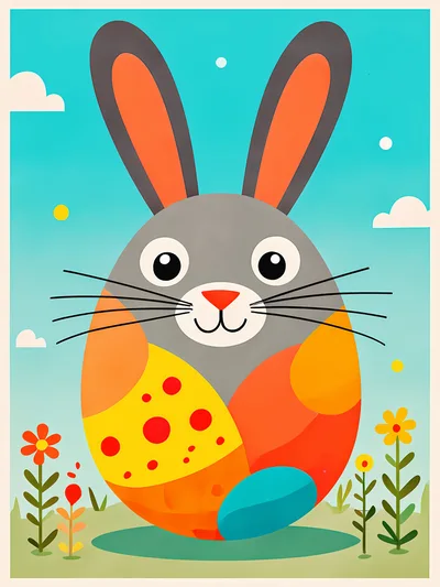 Easter Egg Bunny Illustration In A Spring Meadow