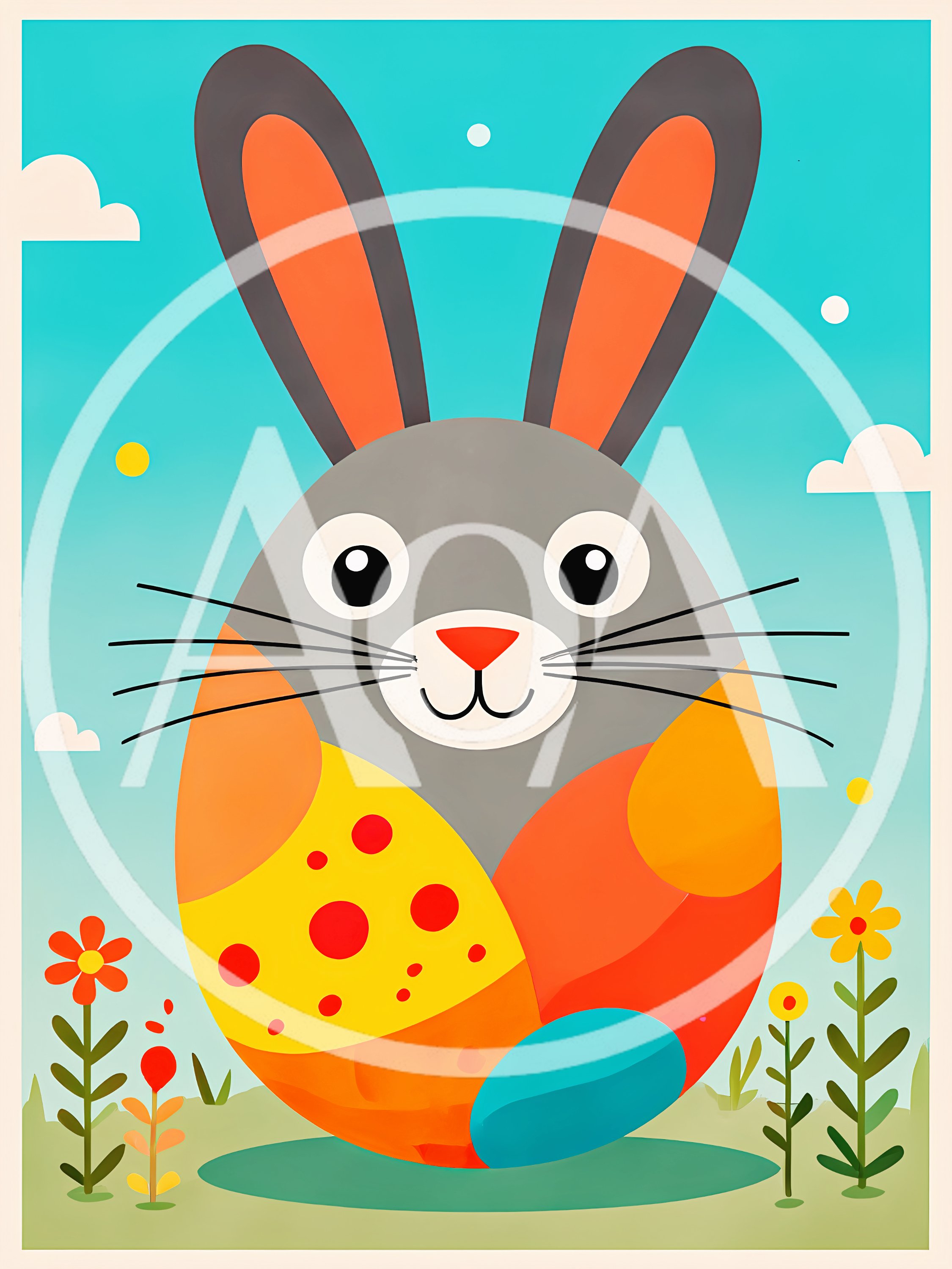 Easter Egg Bunny Illustration In A Spring Meadow