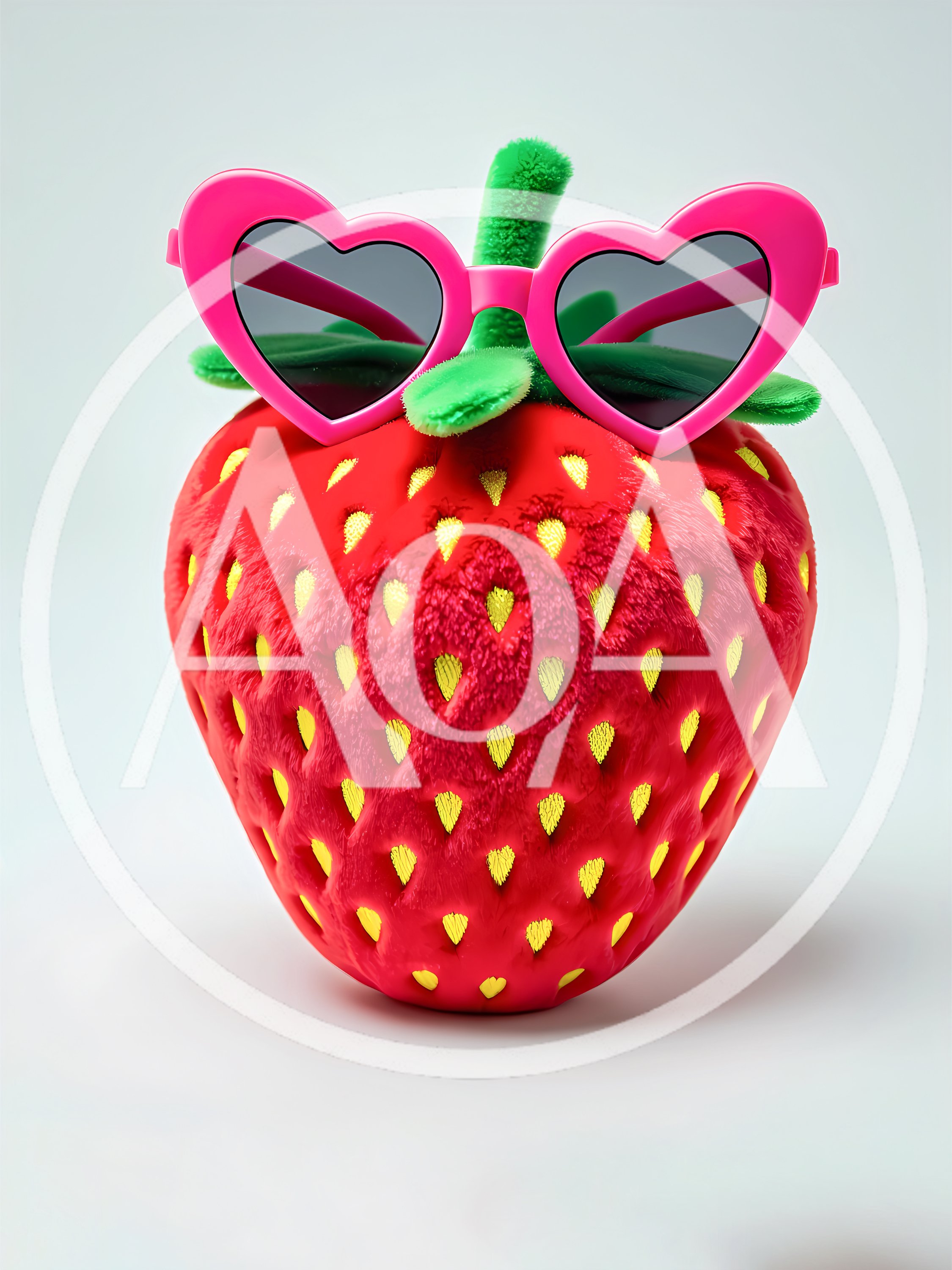 Plush Strawberry Toy Wearing Pink Heart Shaped Sunglasses