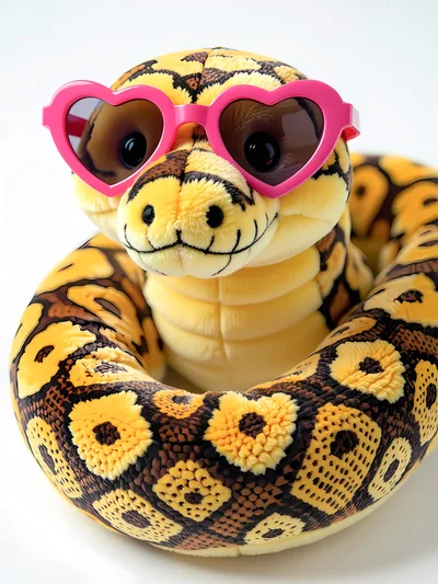 Plush Ball Python Wearing Pink Heart Shaped Sunglasses