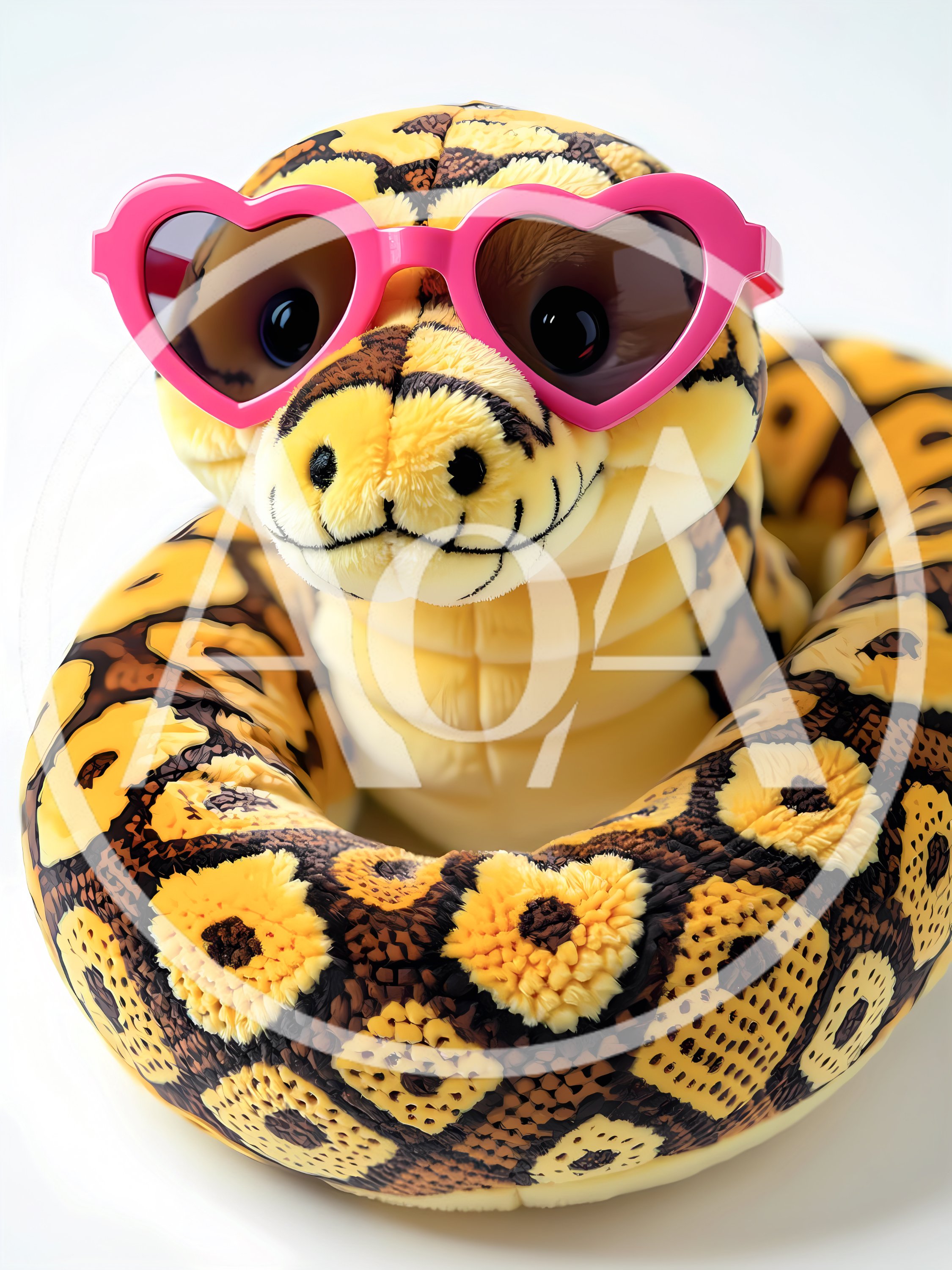 Plush Ball Python Wearing Pink Heart Shaped Sunglasses