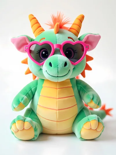 Cute Green Plush Dragon Toy Wearing Heart Sunglasses