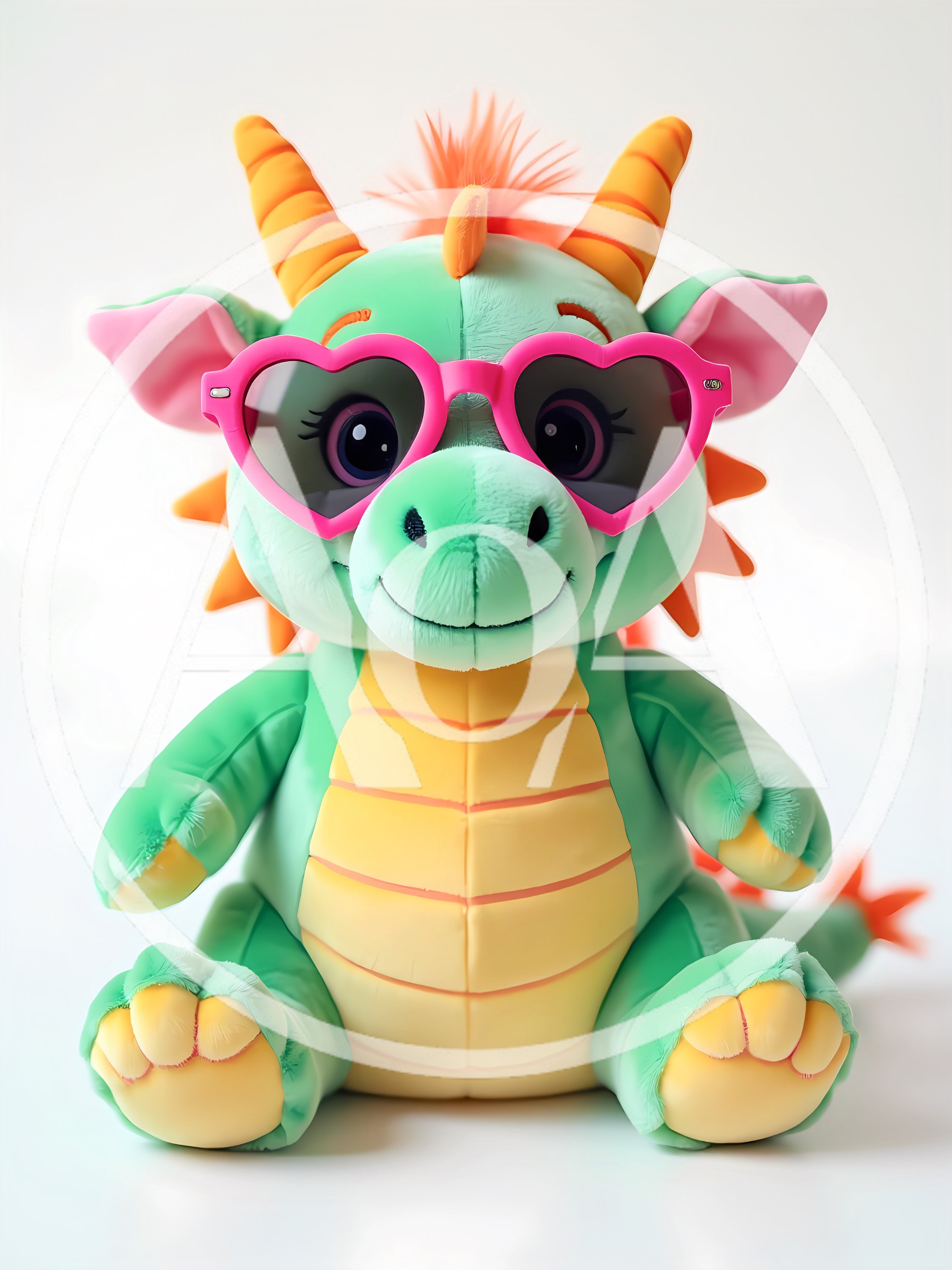 Cute Green Plush Dragon Toy Wearing Heart Sunglasses