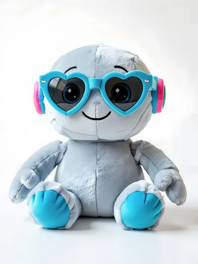 Plush Robot Toy Wearing Heart Shaped Sunglasses