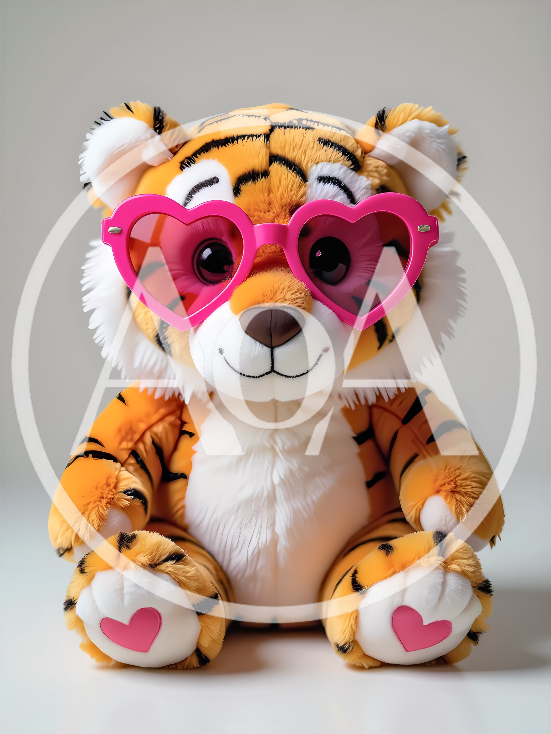 Plush Tiger Toy Wearing Pink Heart Shaped Glasses